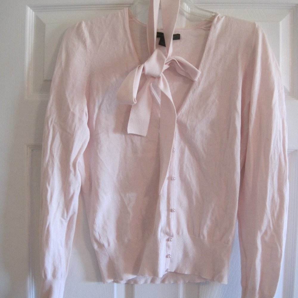 EXPRESS DESIGN STUDIO LIGHT PINK SILK BLEND CARDIGAN SWEATER WITH TIE LARGE $49